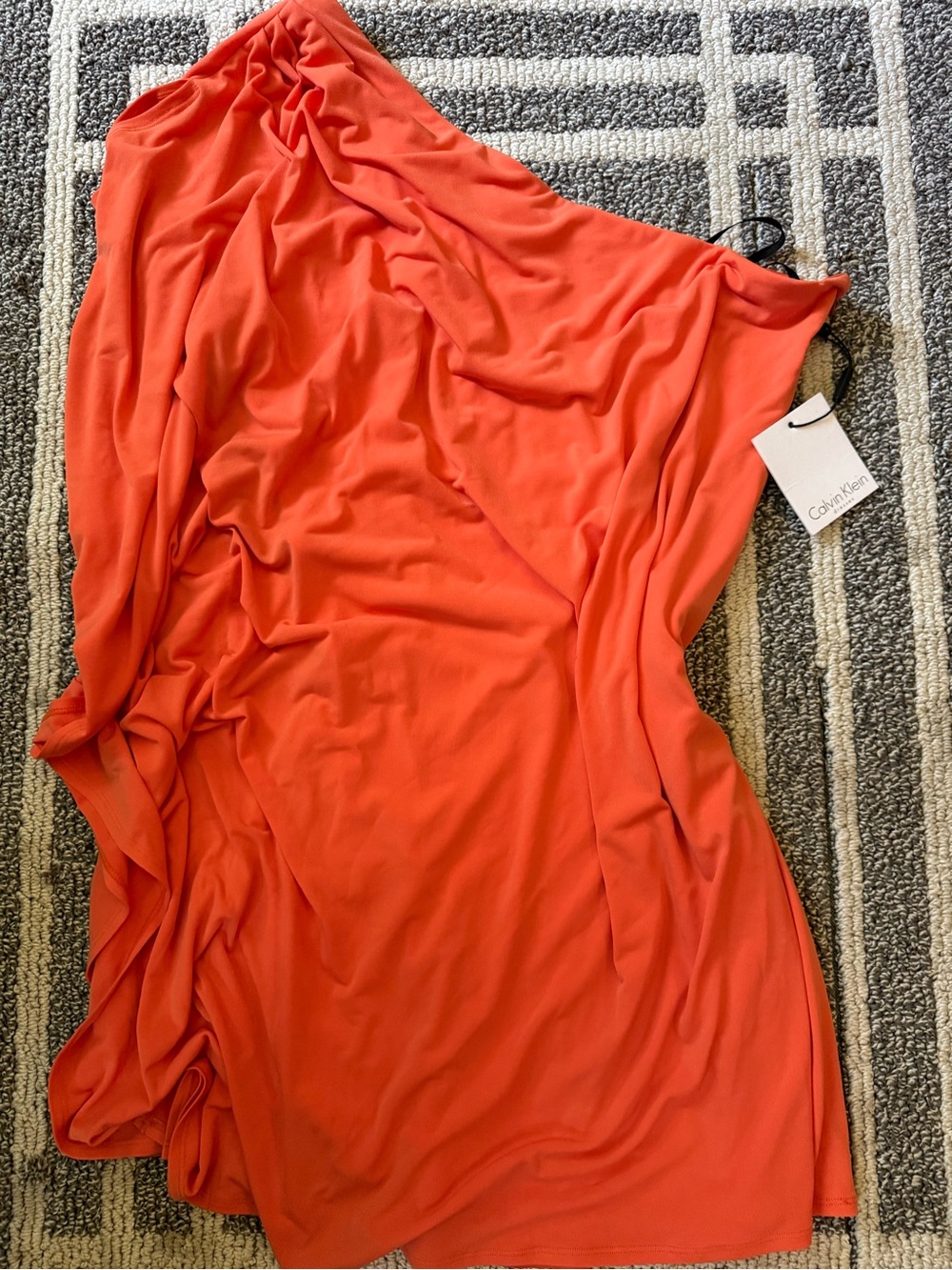 Calvin Klein Coral One-Shoulder Draped Dress